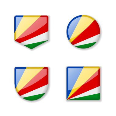 Seyşel Bayrakları - parlak koleksiyon. Vektör çizimleri kümesi