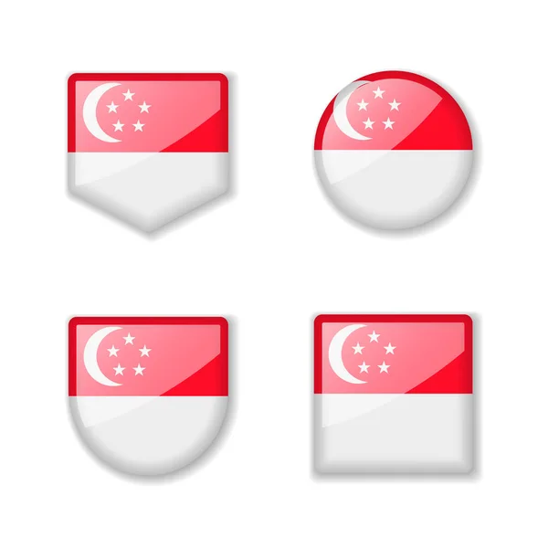 Banderas Singapur Colección Brillante Conjunto Ilustraciones Vectoriales — Archivo Imágenes Vectoriales