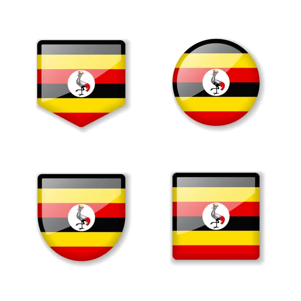 Flags Uganda Glossy Collection Set Vector Illustrations — Stock Vector
