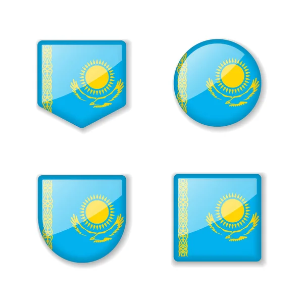 Flagi Kazachstanu Błyszcząca Kolekcja Zbiór Ilustracji Wektorowych — Wektor stockowy