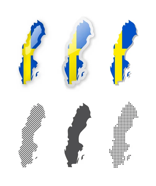 Sverige Kartsamling Sex Kartor Över Olika Konstruktioner Uppsättning Vektorillustrationer — Stock vektor