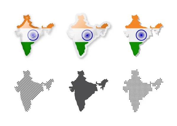 Indie Kolekcja Map Sześć Map Różnych Projektów Zbiór Ilustracji Wektorowych — Wektor stockowy