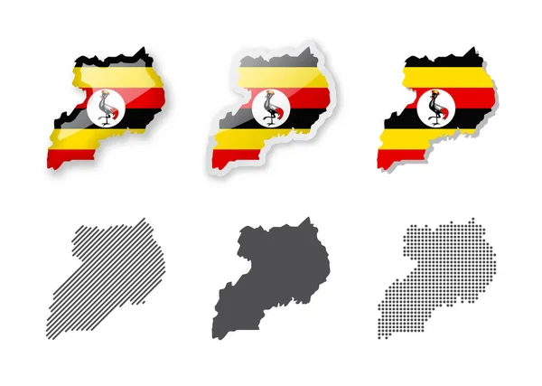 Uganda Coleção Mapas Seis Mapas Desenhos Diferentes Conjunto Ilustrações Vetoriais — Vetor de Stock