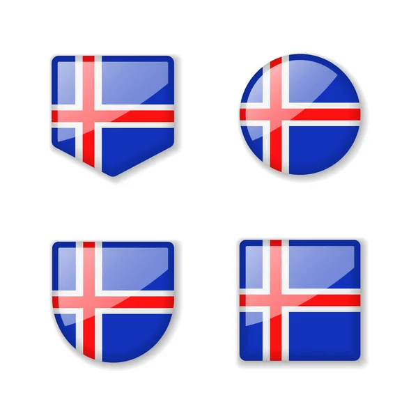 Banderas Islandia Colección Brillante Conjunto Ilustraciones Vectoriales — Vector de stock