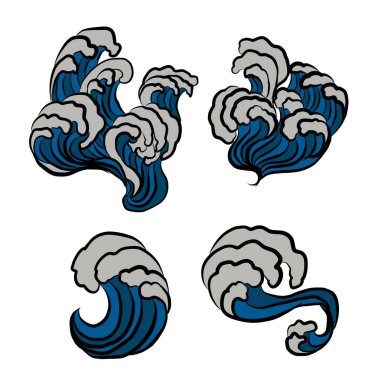 Boyama kitabı ve beyaz arkaplan üzerine baskı için Çin bulut vektörü. Arka plan boyama için Japon dalgası.