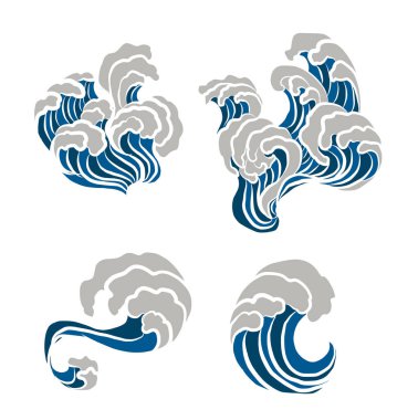 Boyama kitabı ve beyaz arkaplan üzerine baskı için Çin bulut vektörü. Arka plan boyama için Japon dalgası.