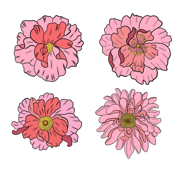 Set Flower Vector Painting Background Peony Printing Curtain Traditional Asian — Archivo Imágenes Vectoriales