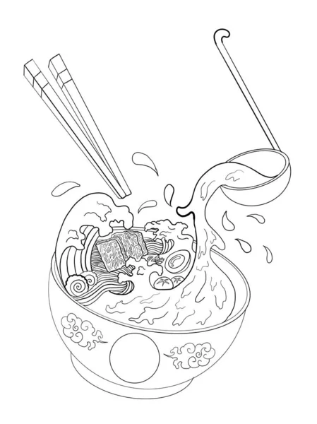 Illustration vectorielle Ramen pour doodle art.Asian food. — Image vectorielle