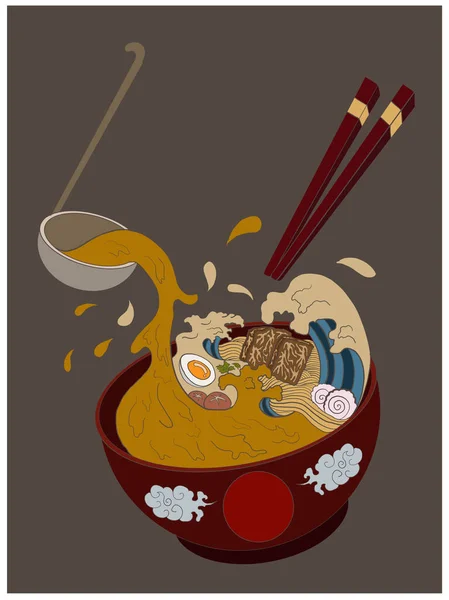 Ramen vector illustration for doodle art.Asian food. — Stock Vector