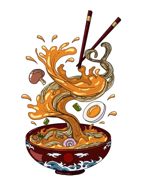 Ramen vector illustration for doodle art.Asian food. — Stock vektor