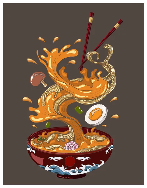 Ramen vector illustratie voor doodle art.Aziatisch eten. — Stockvector
