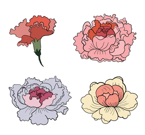 Peony Flower Vector Tattoo Design White Background Beautiful Line Art — Archivo Imágenes Vectoriales