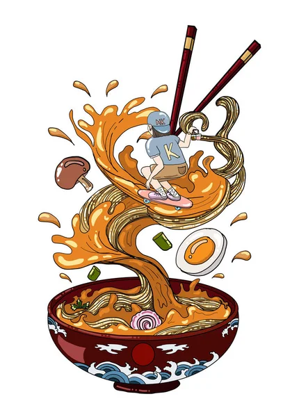 Tradycyjny Japoński Ramen Fala Drukowania Restauracji Tapetach Ramen Wektor Ilustracji — Wektor stockowy