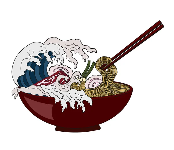 전통적 서래와 Walpaper Ramen Vector Illustration Doodle Art Asian Food — 스톡 벡터