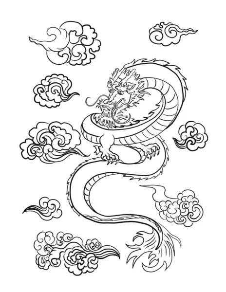 Японская Татуировка Дракона Выделена Белом Фоне Иллюстрация Дракона Азии Печати — стоковый вектор