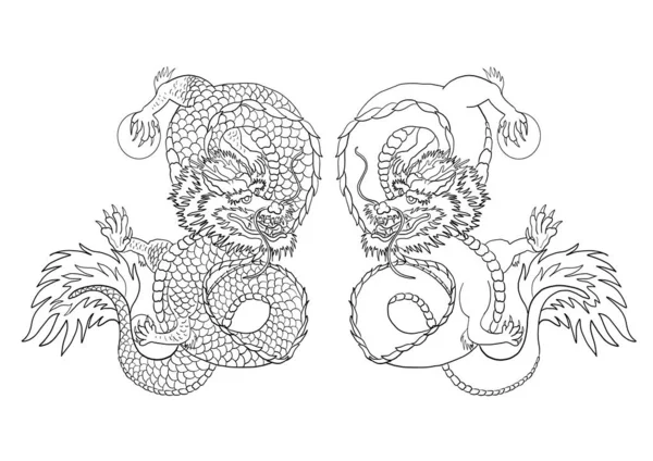 Dragão Vermelho Japonês Tatuagem Dragão Fundo Vermelho Para Chinês New —  Vetores de Stock
