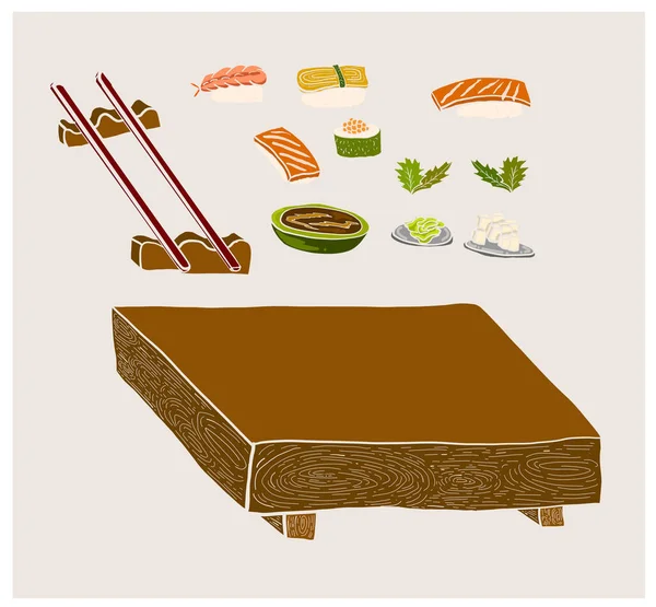 Comida Japonesa Sushi Conjunto Vetor Ilustração Para Impressão Fundo — Vetor de Stock