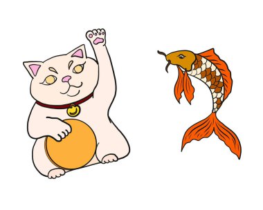 Japon illüstrasyonunun sembolü beyaz arkaplanda izole edildi. Çıkartma için karalama çizgisi sanatı.