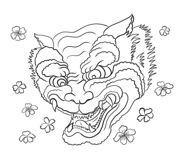 传统的虎矢量图解 用于背景上的贴纸或纹身设计 中国虎卡通风格 手绘日本虎 用于红色背景的T恤印刷 — 图库矢量图片