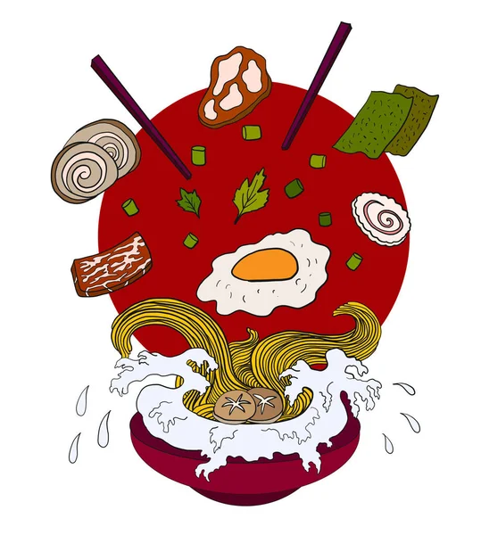 Ramen Noodle Vector White Isolated Background Vector Illustration Japanese Food — 스톡 벡터