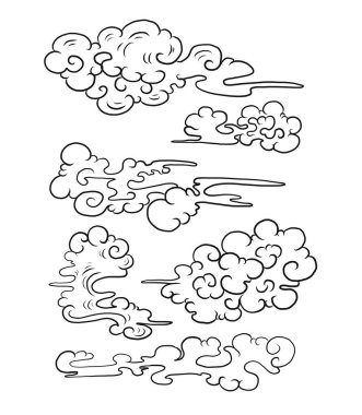 Boyama kitabı için Çin bulut vektörü ve beyaz arkaplan üzerine baskı. Japon dalgası gömlek üzerine resim yapmak için..