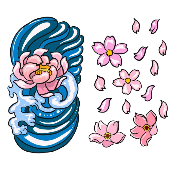 Japanse Tattoo Achtergrond Voor Tattoo Design Traditionele Chinese Golven Wolken — Stockvector