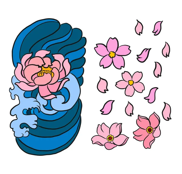 Japanse Tattoo Achtergrond Voor Tattoo Design Traditionele Chinese Golven Wolken — Stockvector