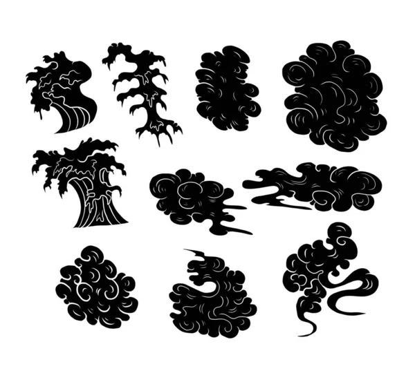 Chinese Cloud Vector Coloring Book Printing White Background — Stockvector