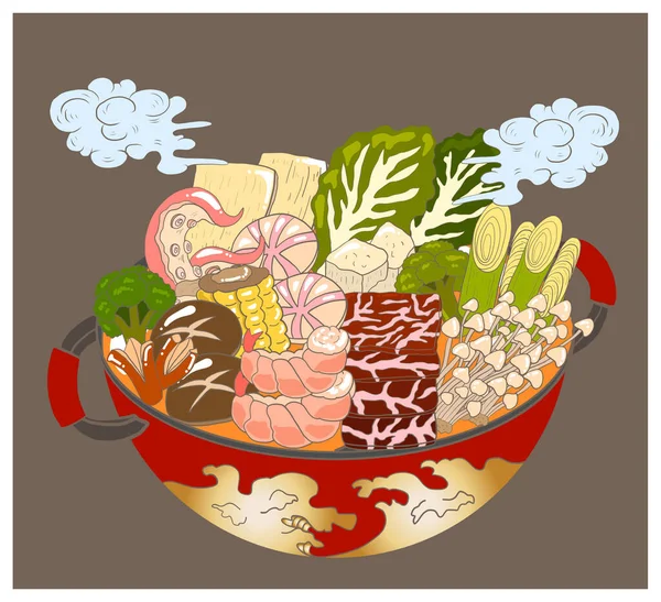 Векторная Иллюстрация Японского Меню Набора Продуктов Питания Restaurant Shabu Вектор — стоковый вектор