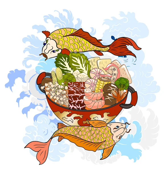 Ilustração Vetorial Menu Comida Japonesa Para Restaurant Shabu Vetor Set —  Vetores de Stock