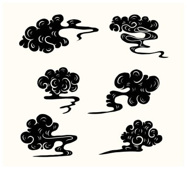 Boyama kitabı ve beyaz arkaplan üzerine baskı için Çin bulut vektörü. Dövme tasarımı için geleneksel Japon dalgası.