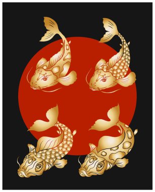 El çizimi romantik balık çizimi (Koi sazan balığı). Vektör ayarlandı. Dövme ve boyama kitapları için fikir.