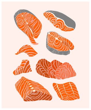 Japon yemekleri, deniz ürünleri arka planda yazdırmak için vektör çizimi.