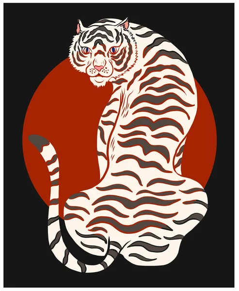 Japanese Tiger Sticker Tattoo Design Cartoon Tiger Black Background Vector — Archivo Imágenes Vectoriales