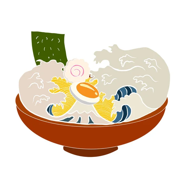 Traditional Japanese Ramen Wave Restaurant Printing Wallpaper Ramen Vector Illustration — стоковый вектор