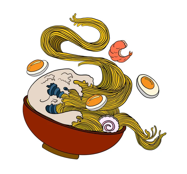 Traditional Japanese Ramen Wave Restaurant Printing Wallpaper Ramen Vector Illustration — Stock vektor