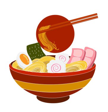 Traditional Japanese ramen and wave for restaurant printing on wallpaper.Ramen vector illustration for doodle art.Asian food.