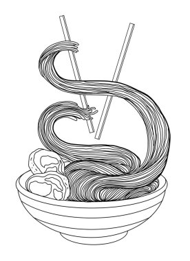 Geleneksel Japon eriştesi ve duvar kağıdı üzerine restoran baskısı için el sallama. Karalama sanatları için Ramen vektör çizimi..