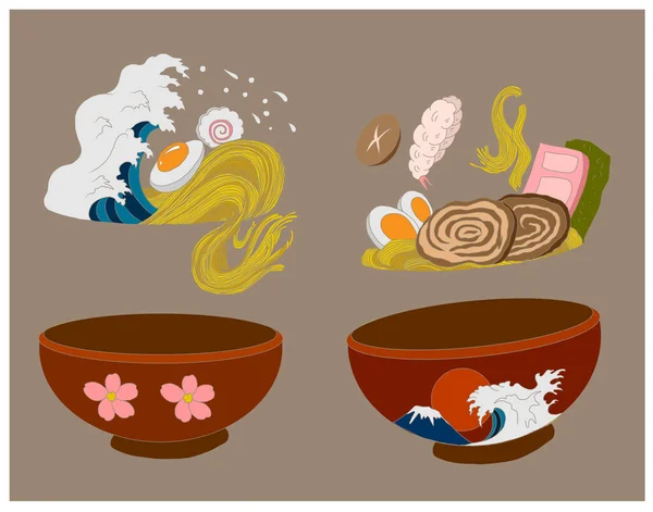 Ramen Traditionnel Japonais Vague Pour Impression Restaurant Sur Papier Peint — Image vectorielle