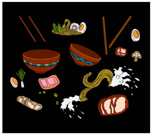 전통적 서래와 Walpaper Ramen Vector Illustration Doodle Art Asian Food — 스톡 벡터