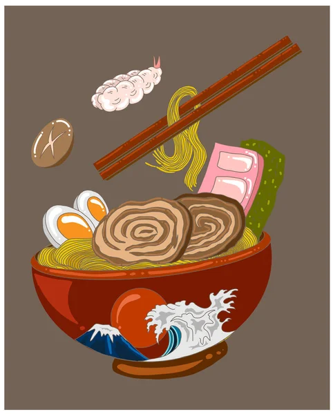 Traditional Japanese Ramen Wave Restaurant Printing Wallpaper Ramen Vector Illustration — 스톡 벡터