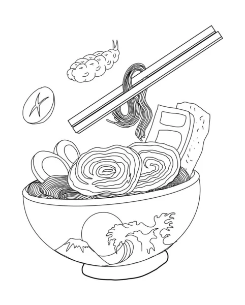 Traditional Japanese Ramen Wave Restaurant Printing Wallpaper Ramen Vector Illustration — Vetor de Stock