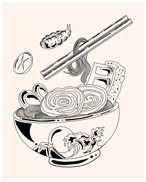 Ramen Japonês Tradicional Onda Para Impressão Restaurante Wallpaper Ramen Ilustração — Vetor de Stock