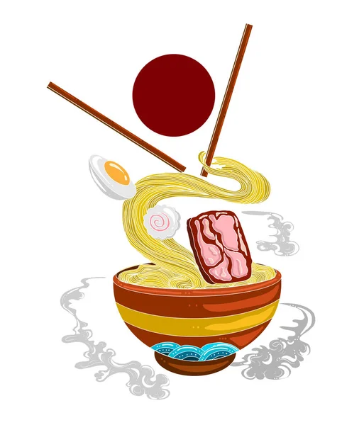 Traditional Japanese Ramen Wave Restaurant Printing Wallpaper Ramen Vector Illustration — Stockvektor