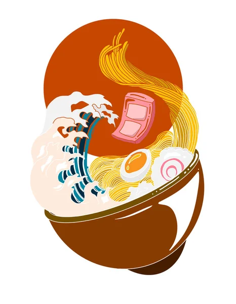 Geleneksel Japon eriştesi ve duvar kağıdı üzerine restoran baskısı için el sallama. Karalama sanatları için Ramen vektör çizimi..