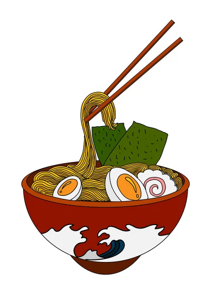 Традиционный Японский Рамен Волна Ресторанной Печати Обоях — стоковый вектор