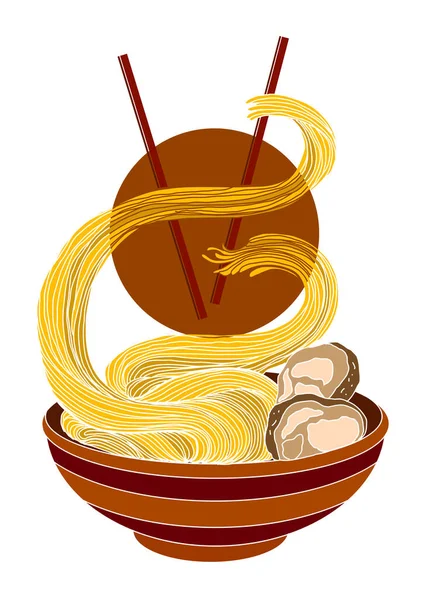 전통적 서래와 Walpaper Ramen Vector Illustration Doodle Art Asian Food — 스톡 벡터