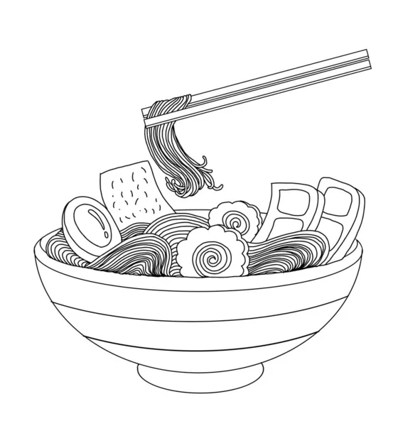 전통적 서래와 Walpaper Ramen Vector Illustration Doodle Art Asian Food — 스톡 벡터