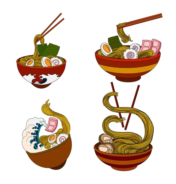 Ramen Japonês Tradicional Onda Para Impressão Restaurante Wallpaper Ramen Ilustração — Vetor de Stock
