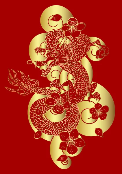 스타일 고대용 배경에 중국용 삽화의 전통적 아시아인 드래곤 — 스톡 벡터